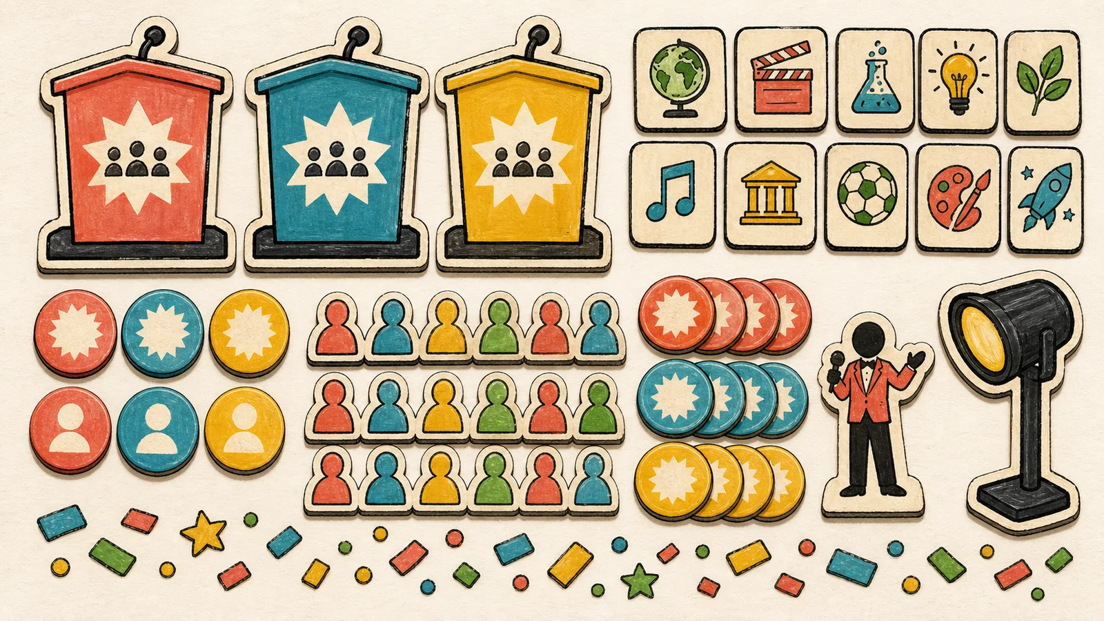 Voxel trivia game template kit with podiums and round markers.